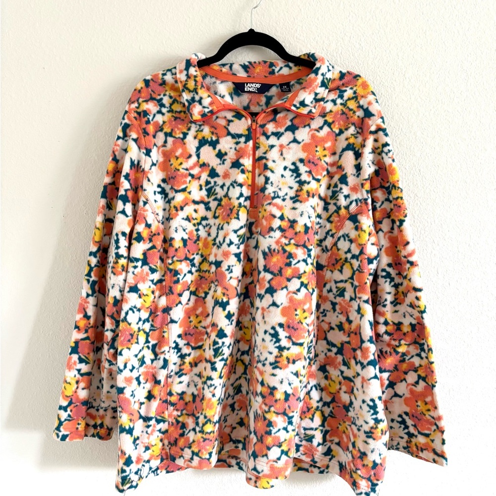 Lands' End Multicolor Floral Fleece Jacket